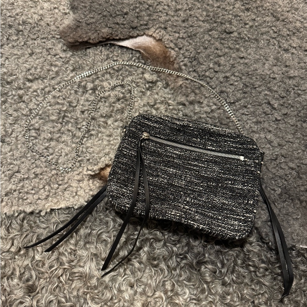 All Saints Black Tweed Crossbody Bag